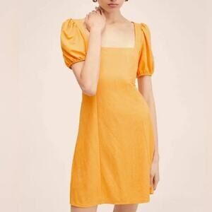 Mango yellow square neck short puff sleeve mini dress - size large
